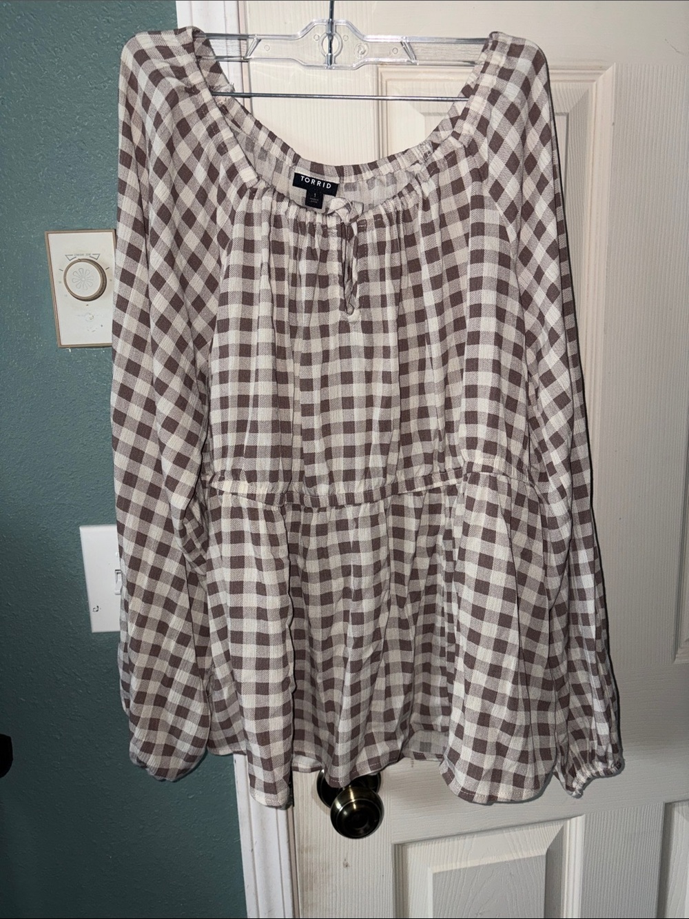 torrid Cream and Brown Gingham Circle Skirt